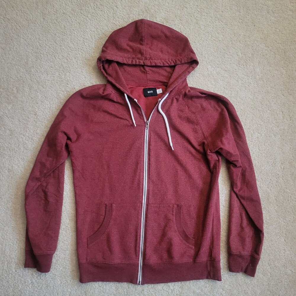 BDG Urban Outfitters Zip Up Hoodie Burgundy Red womens Large Sweatshirt Normcore